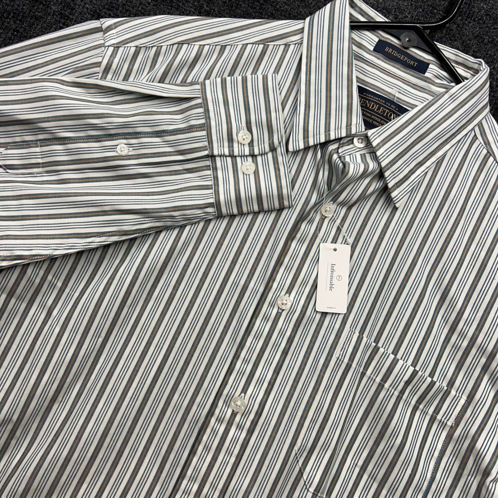 Pendleton Bridgeport Mens Medium Regular Striped Cotton Button Down Shirt NEW